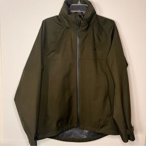Polo Men's M Dark Olive Waterproof Tucked Hood Rain Jacket Adjustable Cuffs